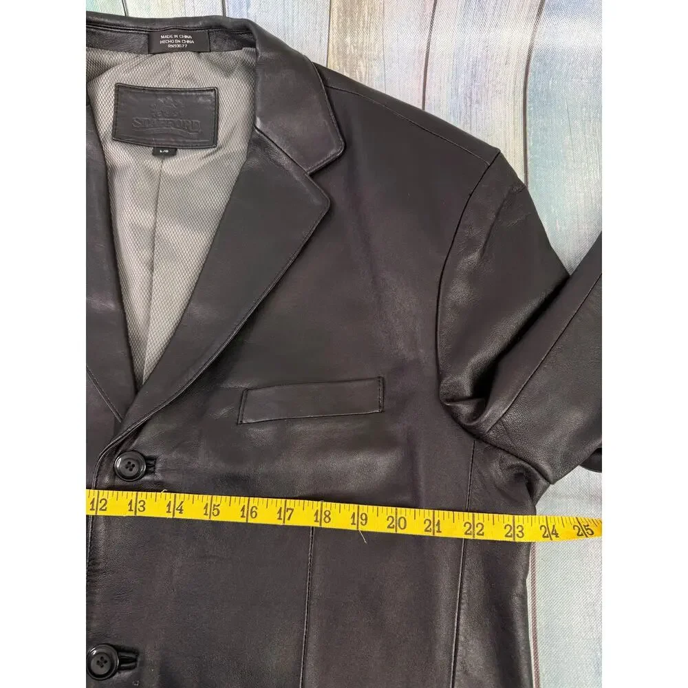 Stafford Executive Black Leather Blazer Size Large Two Button Biker Wedding